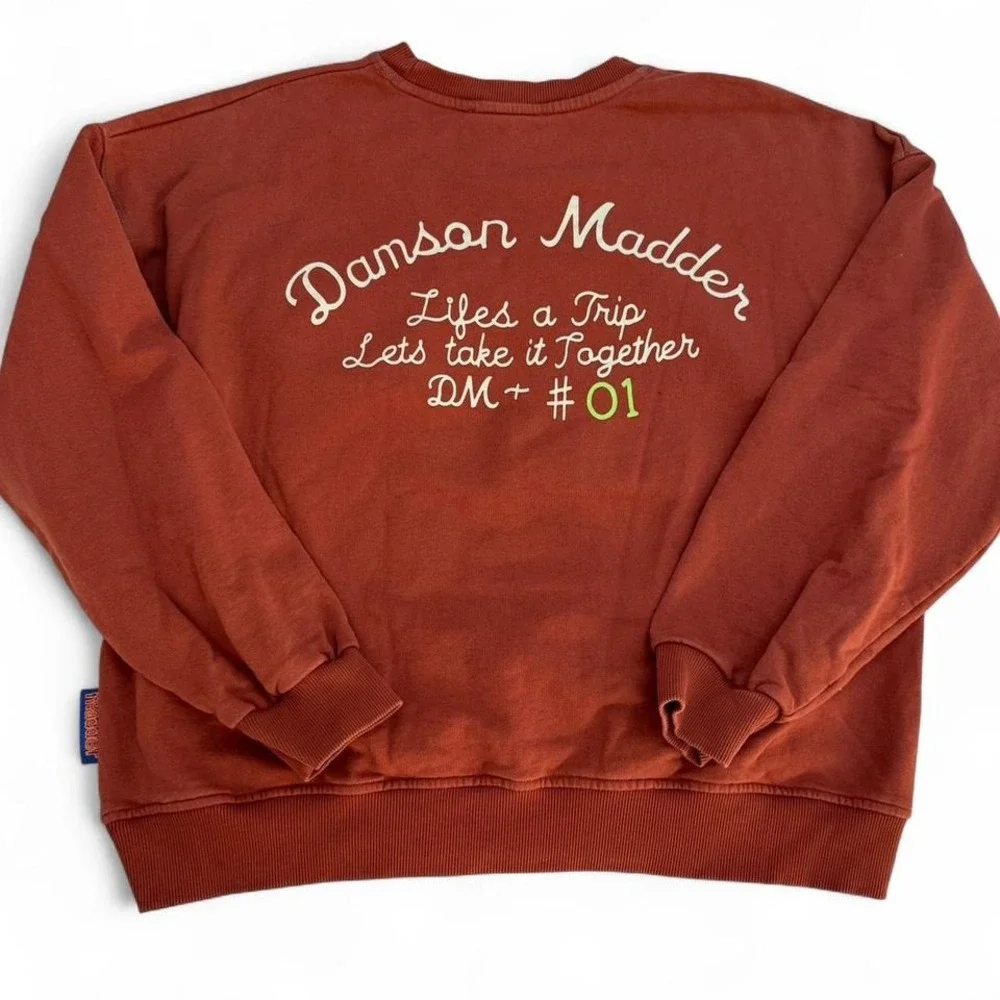 Damson Madder L Life is a Trip Oversized Sweatshirt Brick Red Flower Appliqué - Picture 2 of 8